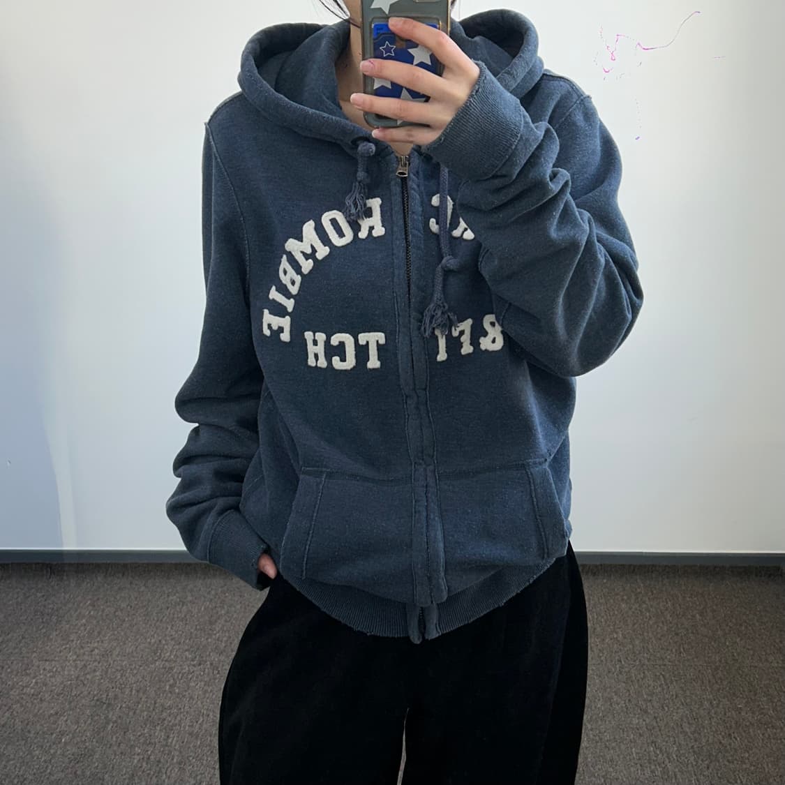 Abercrombie 아베크롬비 스펠아웃로고 네이비 후드집업 상품이미지3