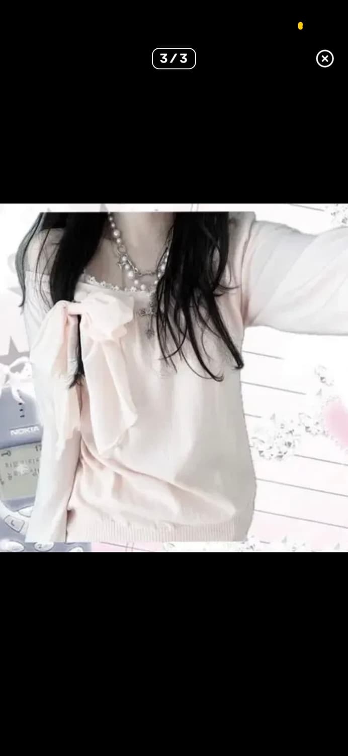 파뮤빈티지 히메카지 갸루 핑크 리본 니트 상품이미지3