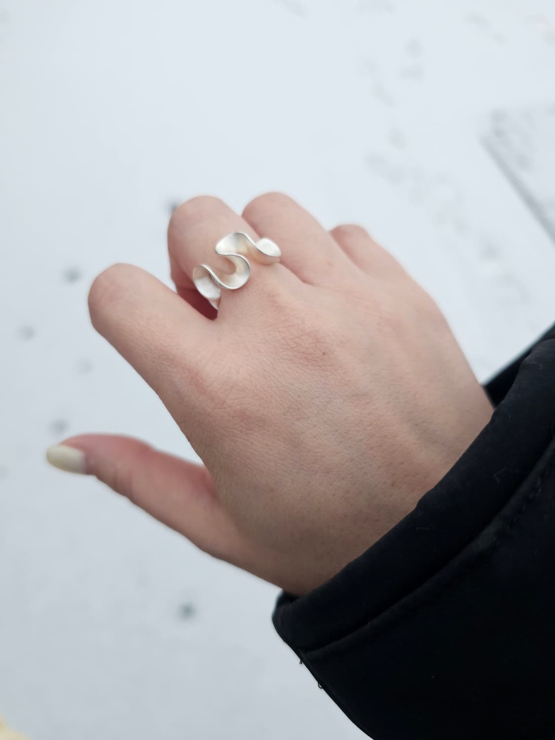무광 실버 웨이브 오픈 링  은반지 상품이미지1