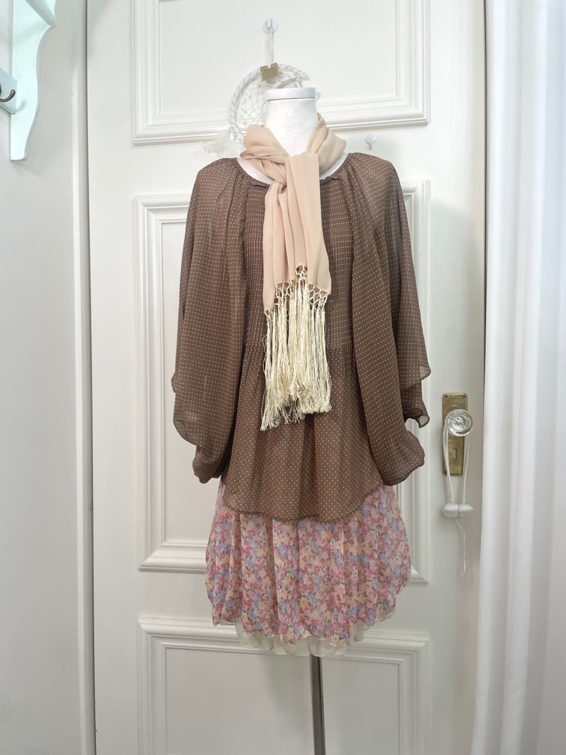 beige ivory tessel point chiffon scarf 상품이미지2