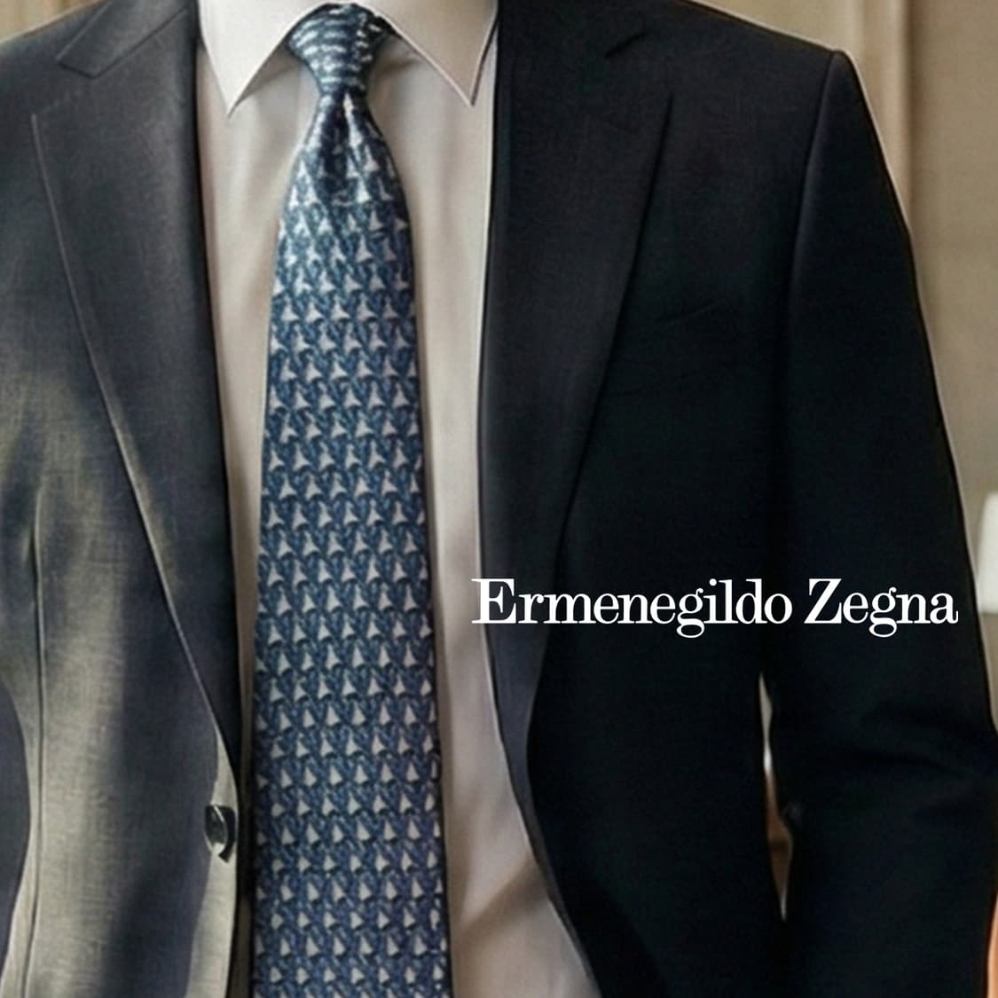 제냐 실크 블루 기하 패턴 넥타이 8.5cm A+등급 K1790
 상품이미지1