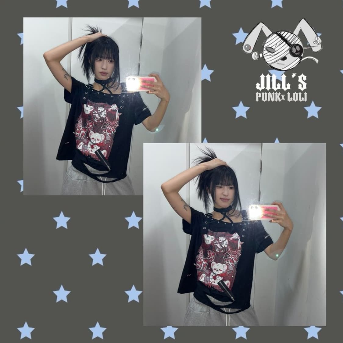 JILL‘S PUNK 오프숄더 초커 반팔티 상품이미지1