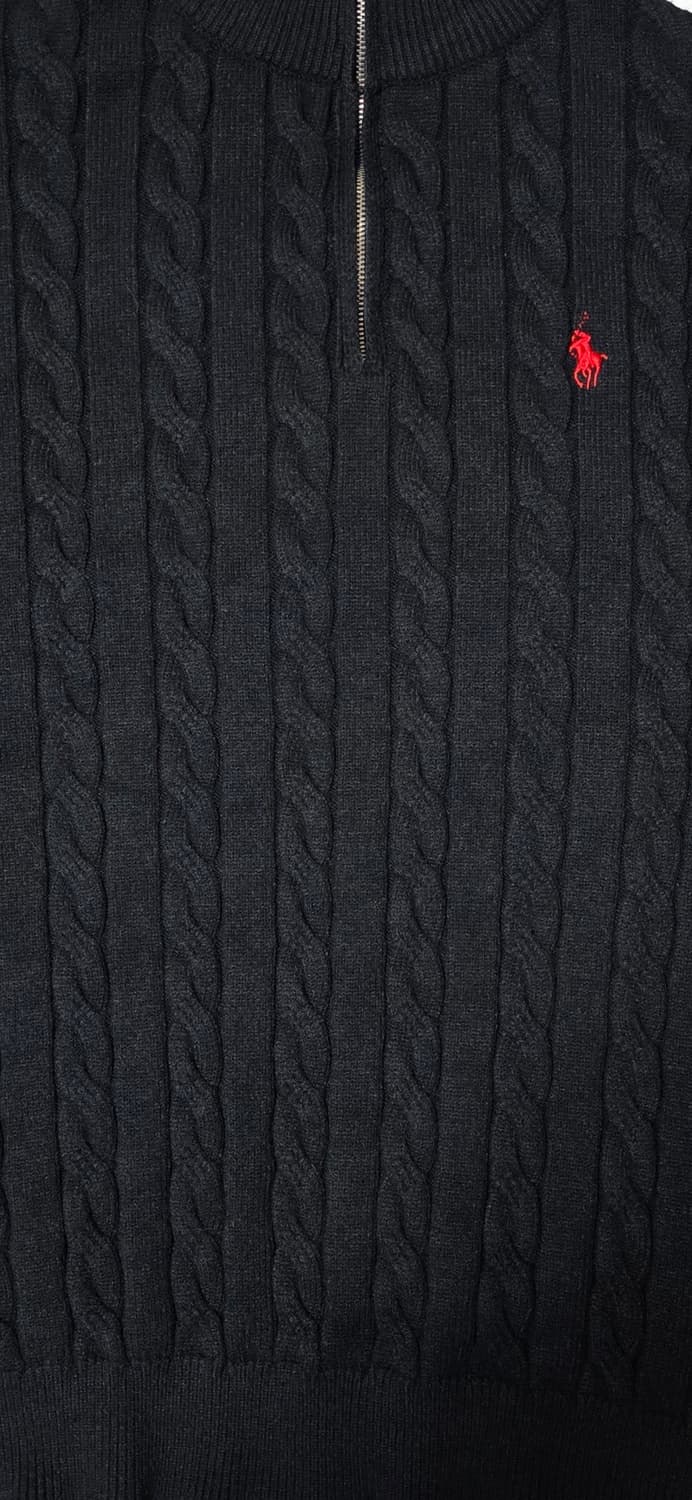 폴로 랄프로렌 케이블 니트 반집업 블랙 L 상품이미지4