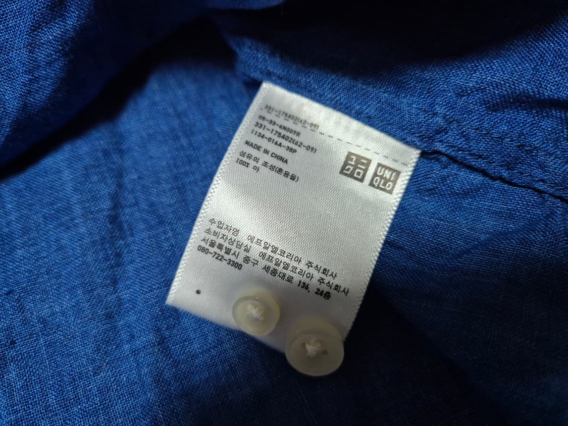 유니클로 남성 헨리넥 린넨 셔츠 블루 XL 상품이미지8