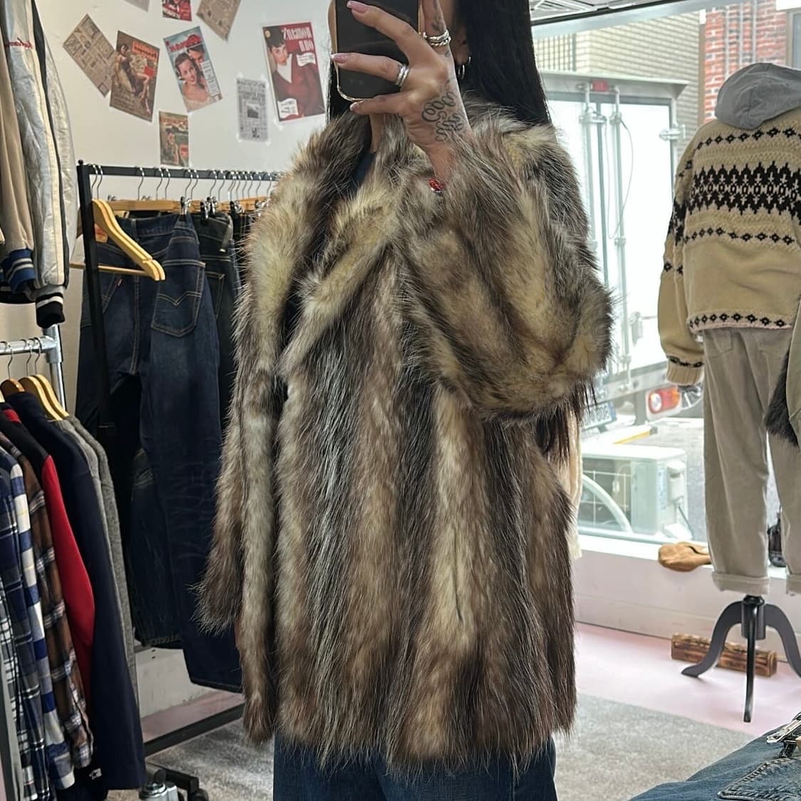 USA 엠바 브라운 믹스컬러 사가폭스 퍼자켓M-L 상품이미지1