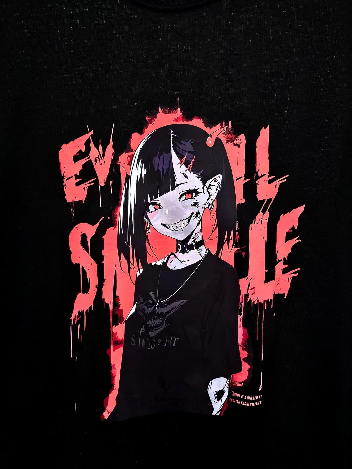 Romwe 블랙 Evil Smile 프린팅T 상품이미지2