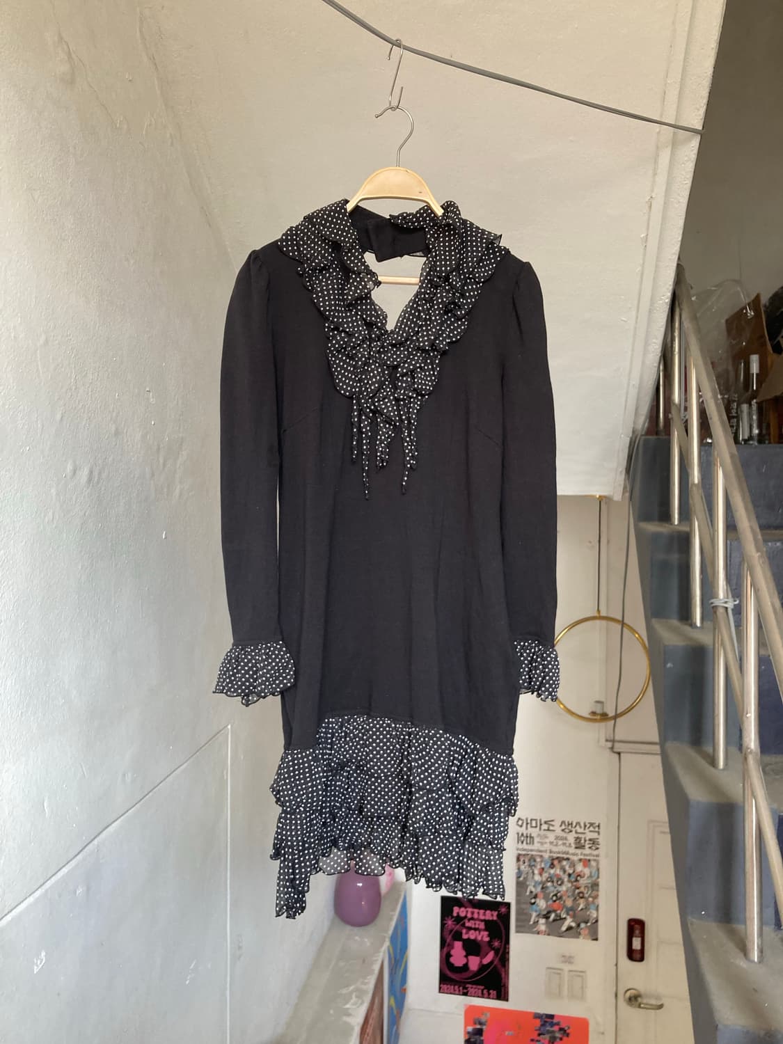 블랙 땡땡이 스판 원피스 상품이미지1