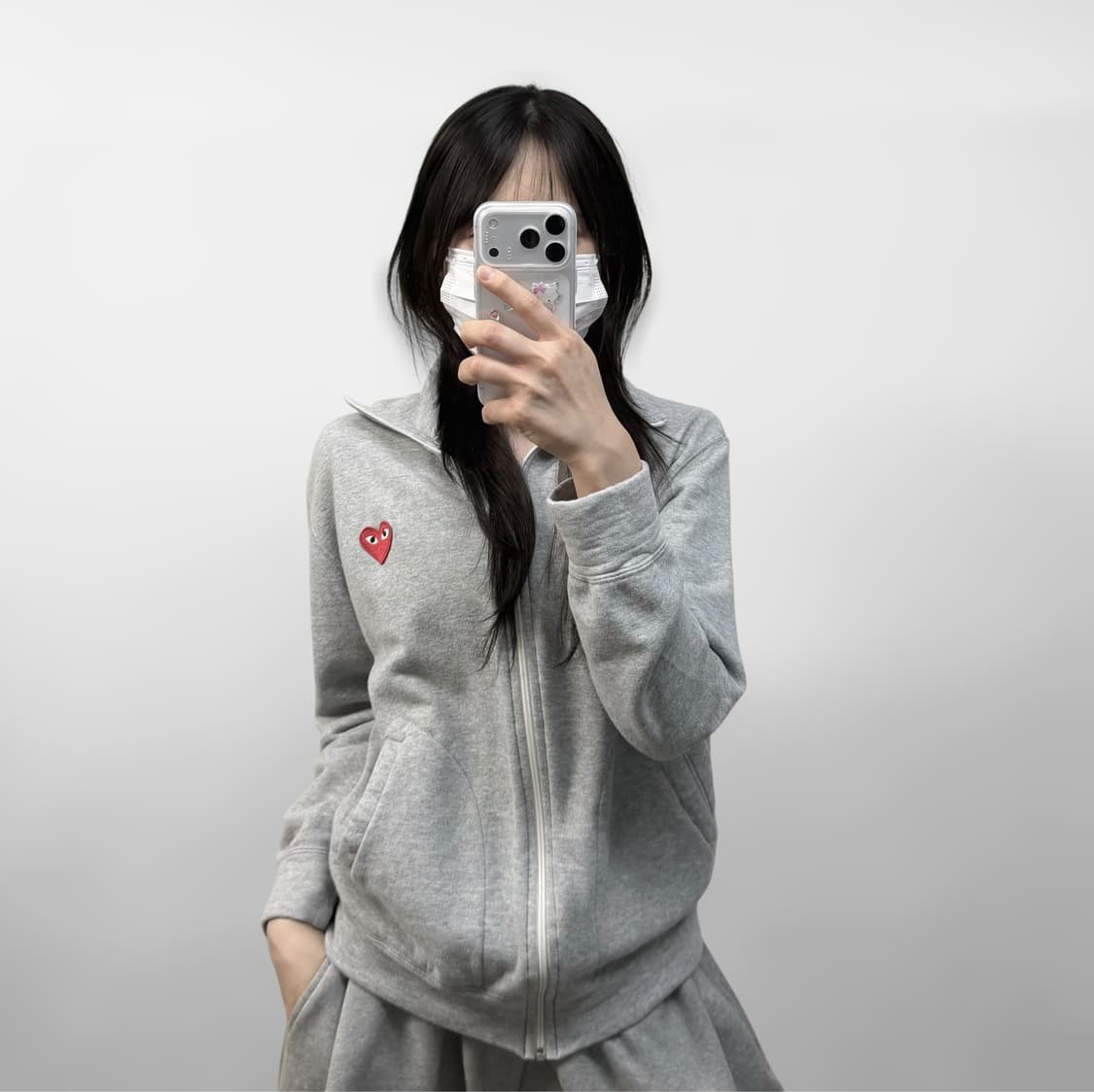 꼼데가르송 5 하트 스웨트 집업 그레이 상품이미지1