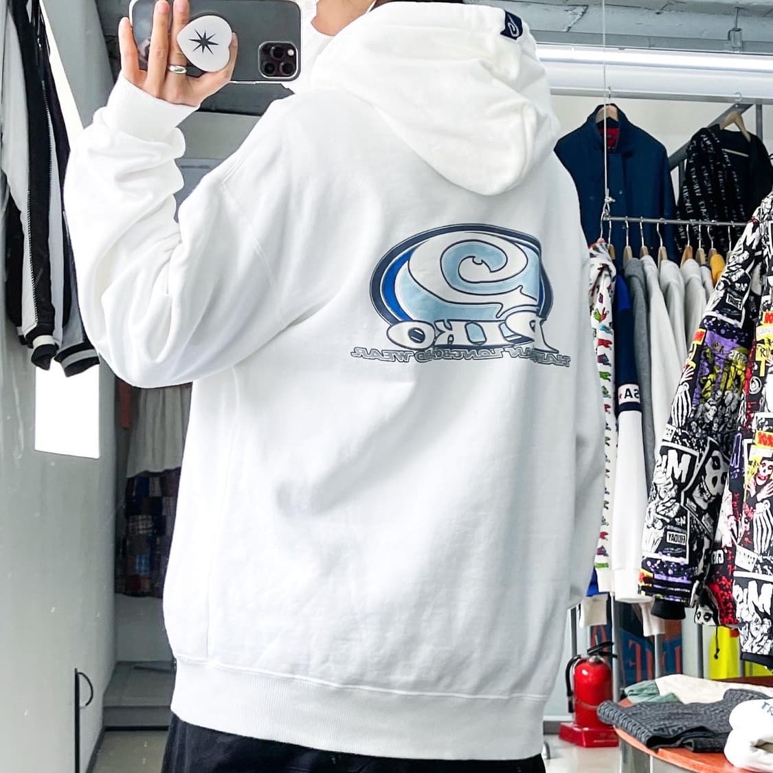 피코 빅 웨이브 로고 화이트 스웻 후드티 상품이미지1