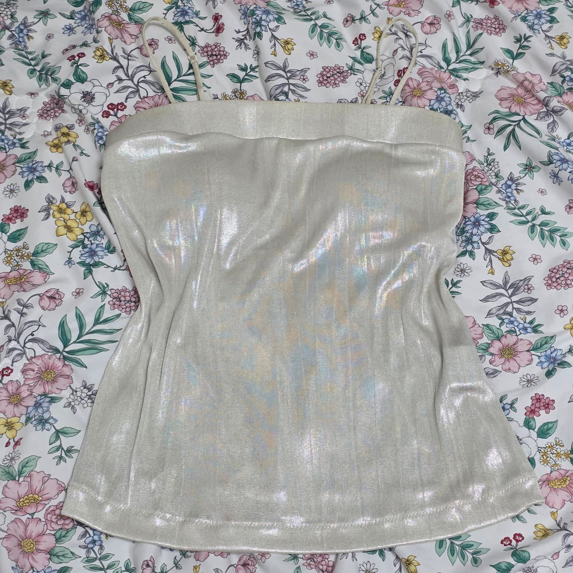 일본빈티지)화이트실버 페어리 y2k 패드o 섹시 슬리브리스 나시탑 상품이미지1