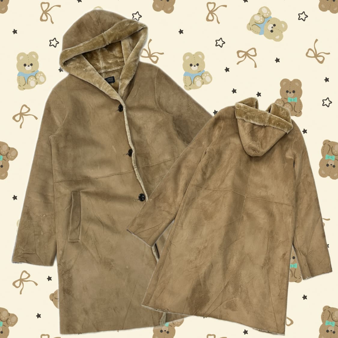 DOORS 베이지 미디 후드 코트 무스탕  그런지 오리엔탈 사와코 하구미 상품이미지1