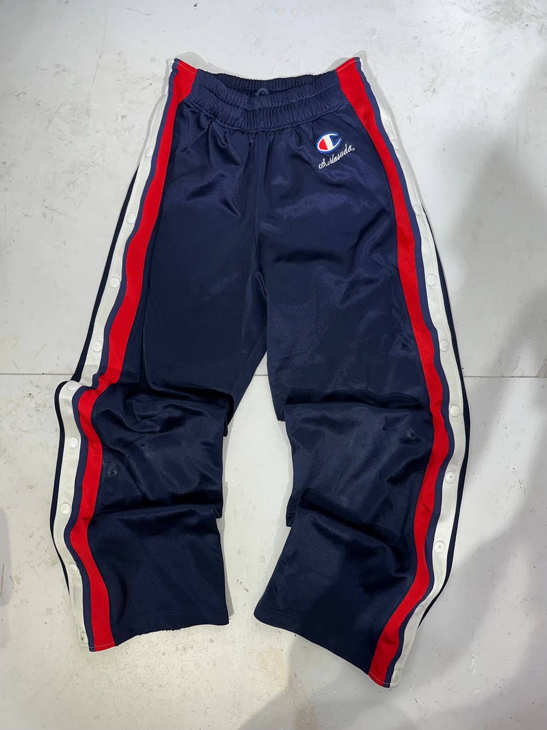 챔피온 네이비 와이드 레드 화이트 사이드 라인 팬츠 S 상품이미지4