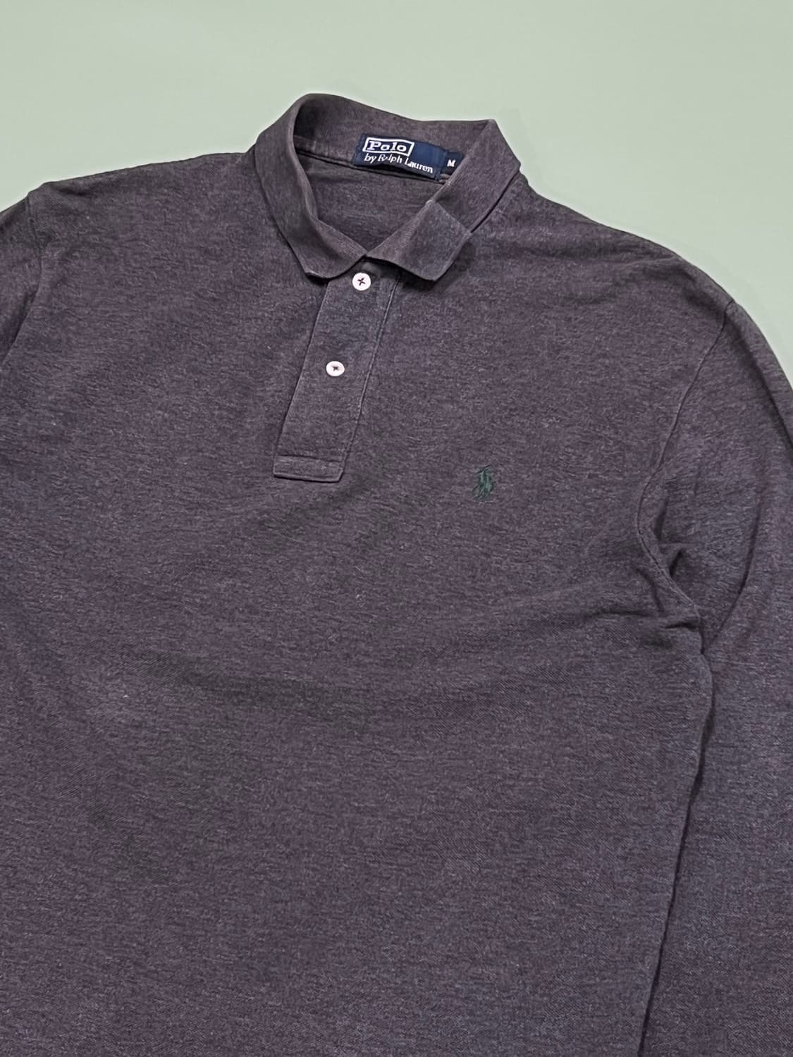 (M) 폴로 랄프로렌 긴팔 카라 티 차콜 상품이미지3