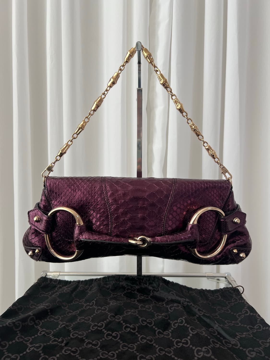 Rare  구찌 홀스빗 1955 메탈릭 리자드 숄더백 상품이미지2