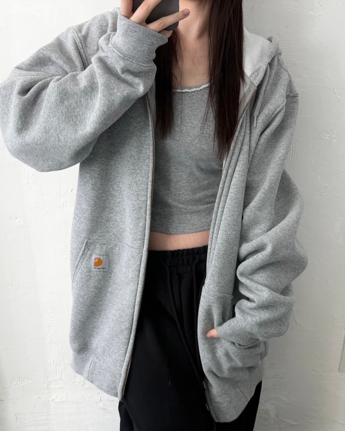 Carhartt 칼하트 그레이 오리지널핏 코튼 후드집업 상품이미지2