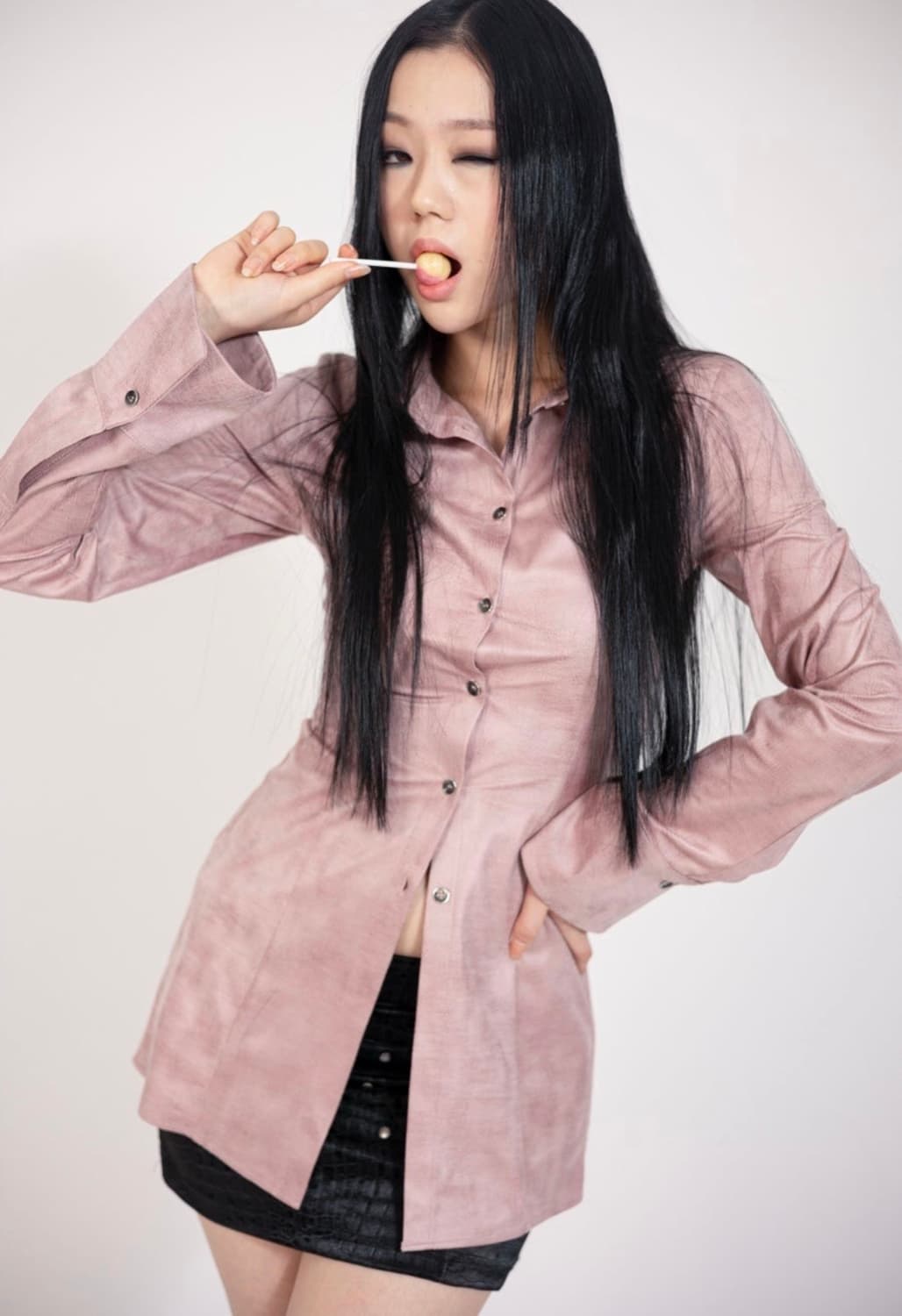 달링유어배드 스웨이드 롱 셔츠 핑크 상품이미지1