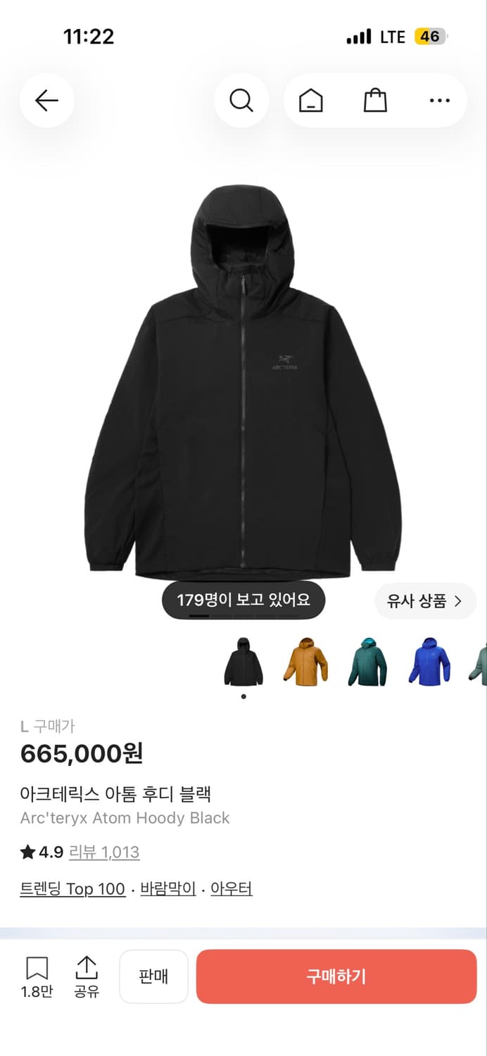 아크테릭스 아톰 후디 블랙 L 상품이미지1