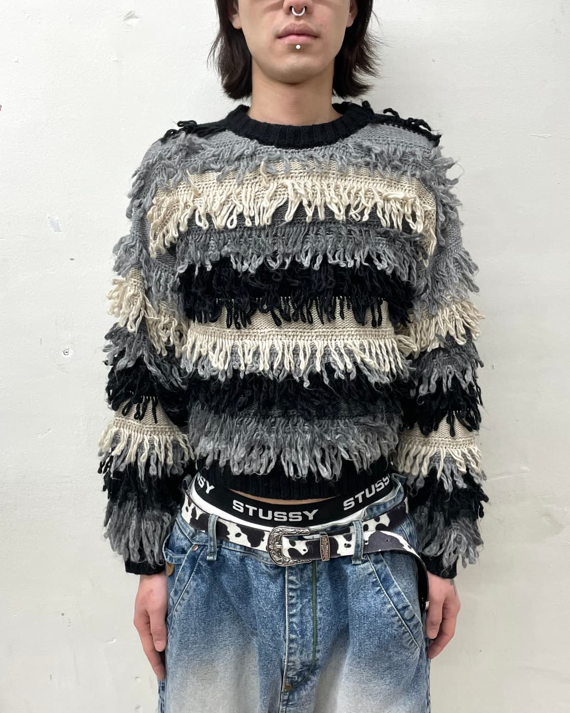 rope gray multi-crop knitwear 상품이미지1