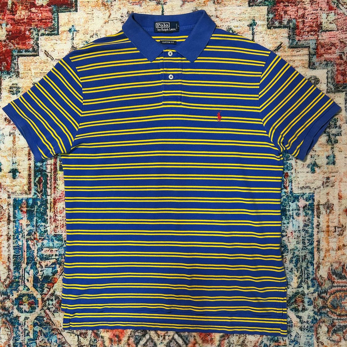 [L] 폴로 랄프로렌 옐로우 블루 스트라이프 카라 반팔 상품이미지1