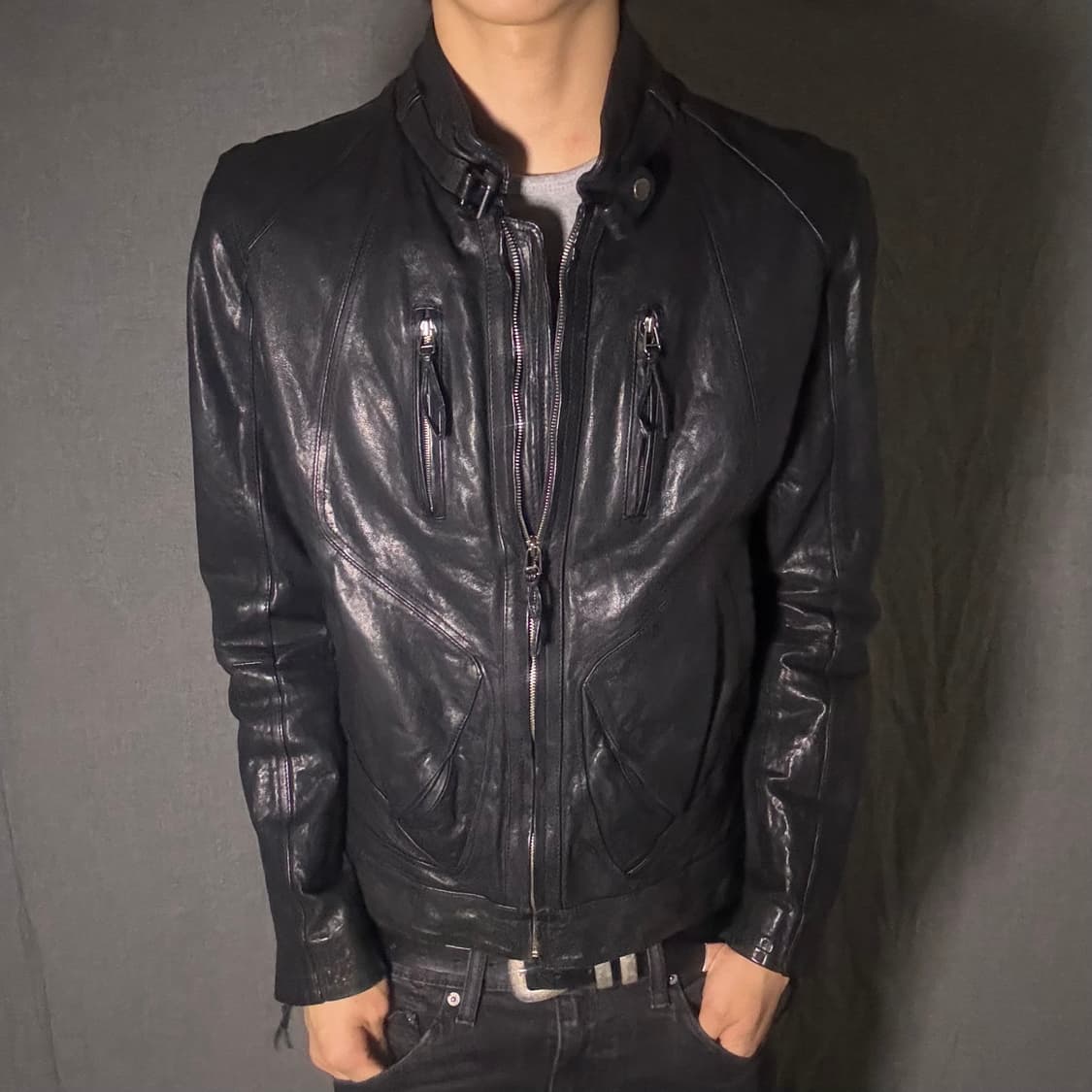 vintage black leather jacket 상품이미지4