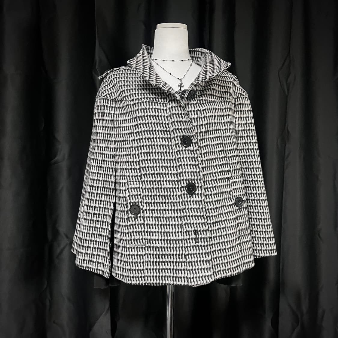 체크 울 혼방 케이프 코트 망토 모리걸 갸루 상품이미지1