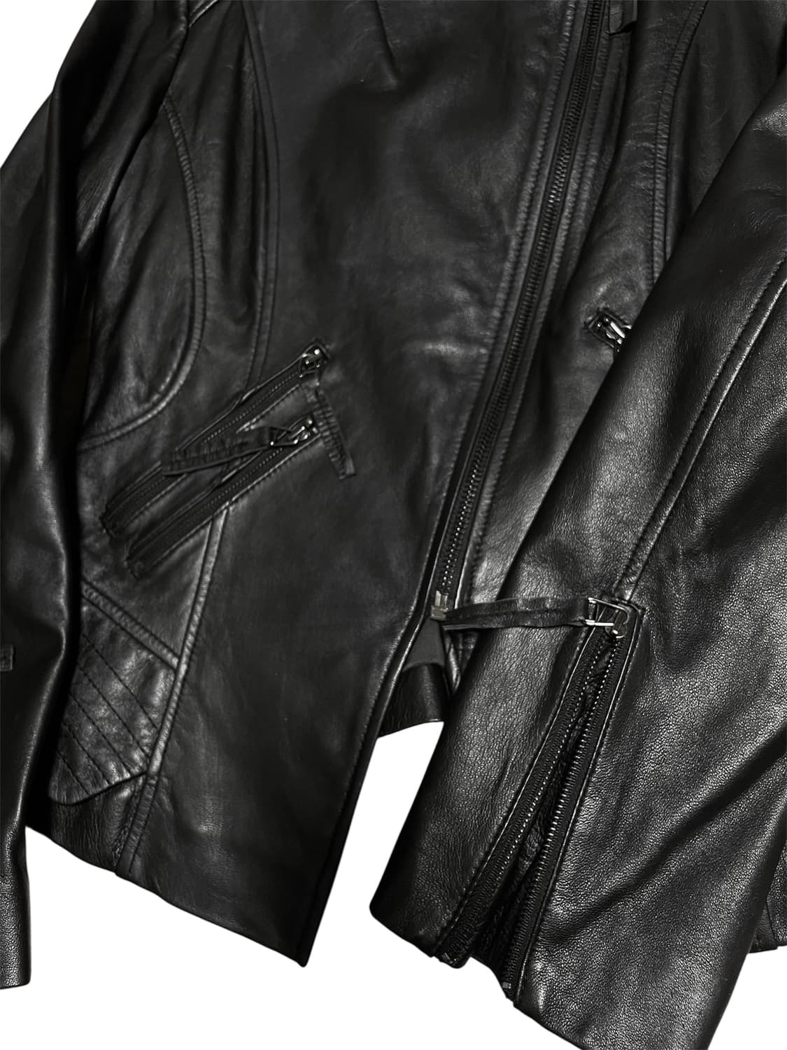 ITALY Sheepskin 릭오웬스맛 비대칭사선지퍼 슬림 레더자켓 블랙 상품이미지6