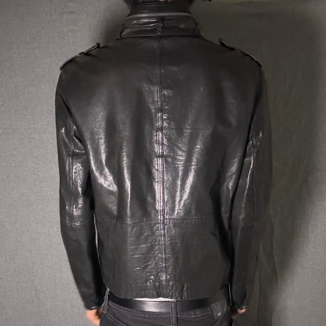double zip-up lamb skin leather jacket 상품이미지9