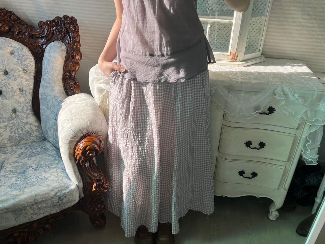 빈티지 페일퍼플 체크 롱스커트 상품이미지3