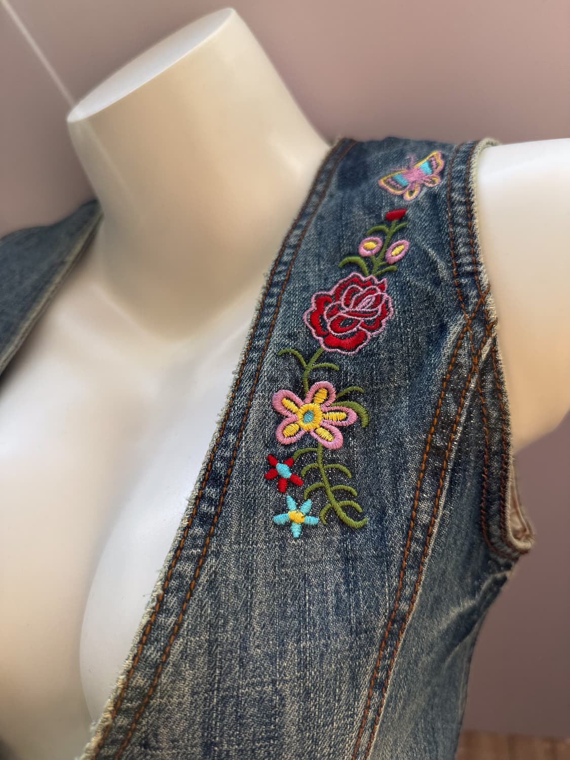  Cinch back Embroidered Denim Vest 0053 상품이미지2