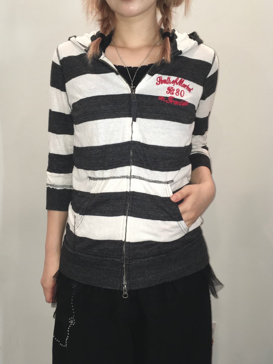 jpn vintage y2k stripe lettering hood zi 상품이미지1