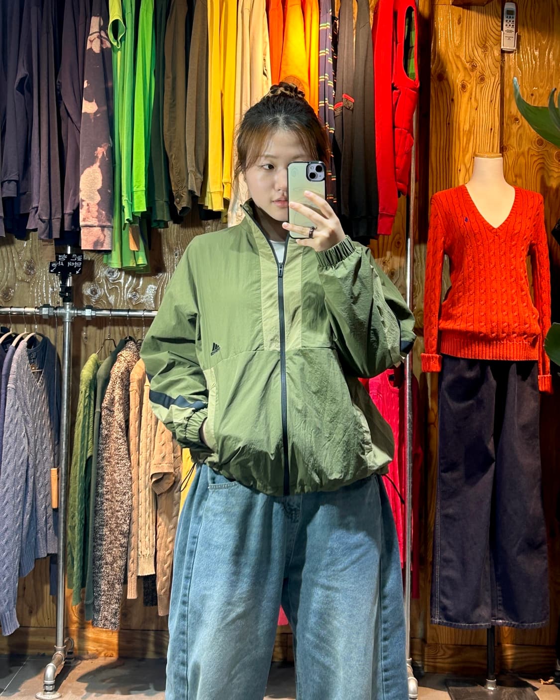 S 아디다스 삼선로고 카키 테크니컬 바람막이 상품이미지1