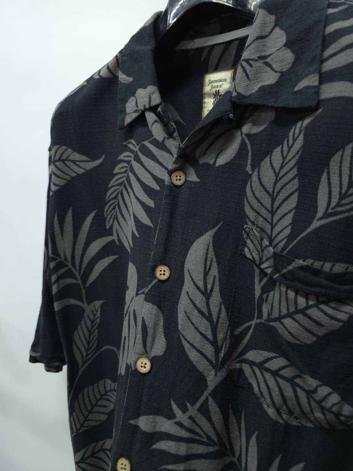 빈티지 자메이카 잭스 모노톤 보태니컬 실크 100% 알로하 셔츠 상품이미지4