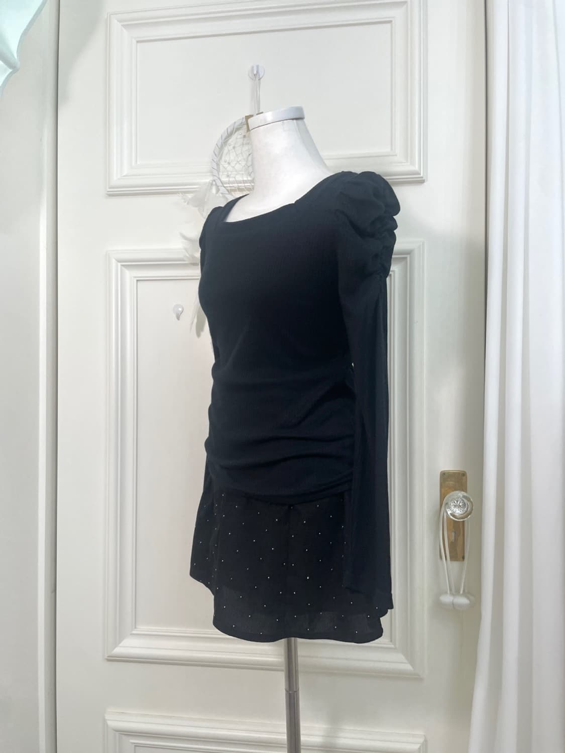 black puff sleeve back bow princess top 상품이미지3