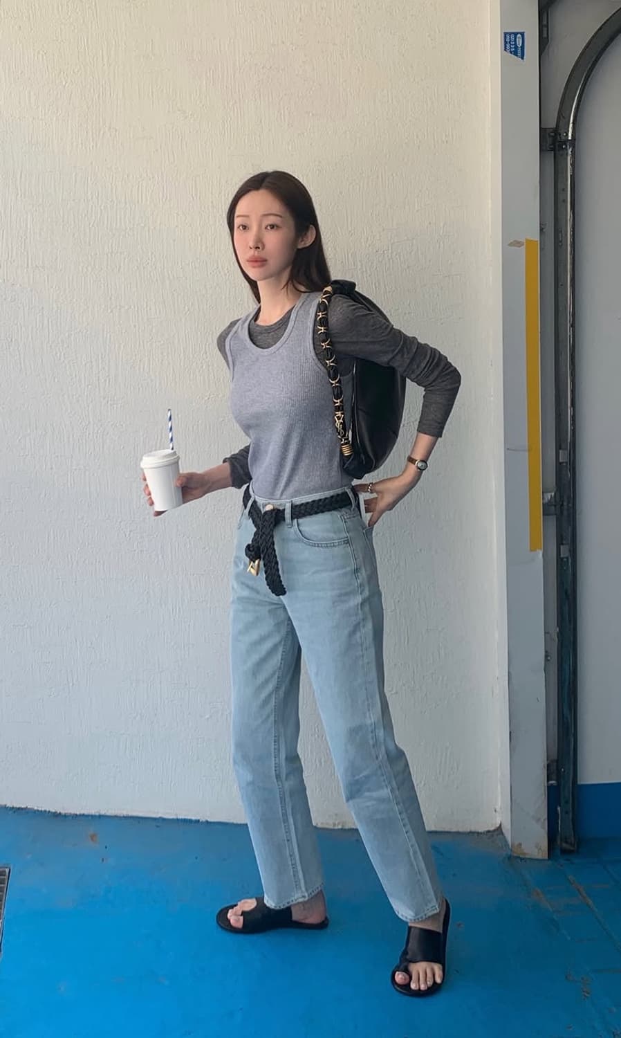 렉토 RECTO 골지 탱크탑 슬리브리스 그레이 상품이미지5