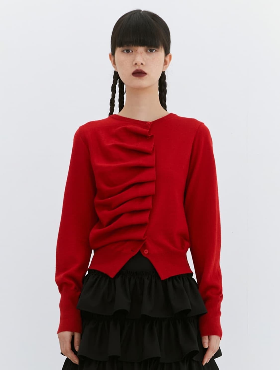 Burmula 버뮬라 오블리크 가디건 레드 상품이미지1