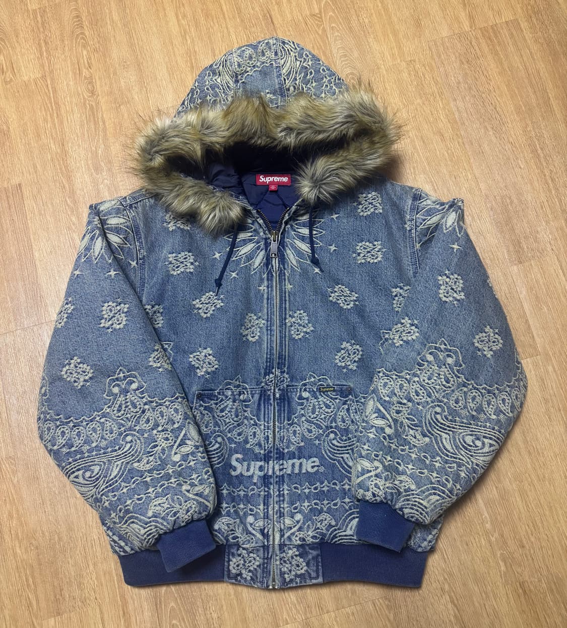 슈프림 반다나 자카드 데님 후드집업 워크자켓 L 상품이미지1