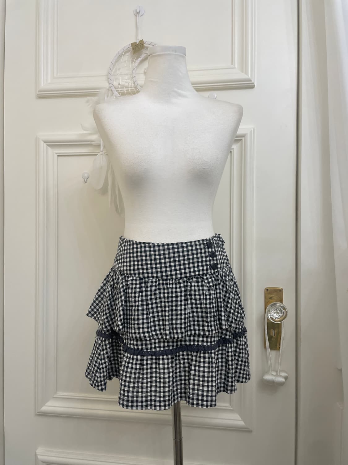 black&white check button point layered s 상품이미지1