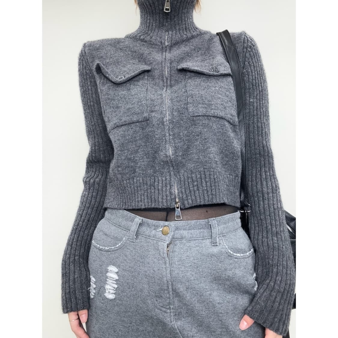 빈티지 투웨이 크롭 니트집업 상품이미지5