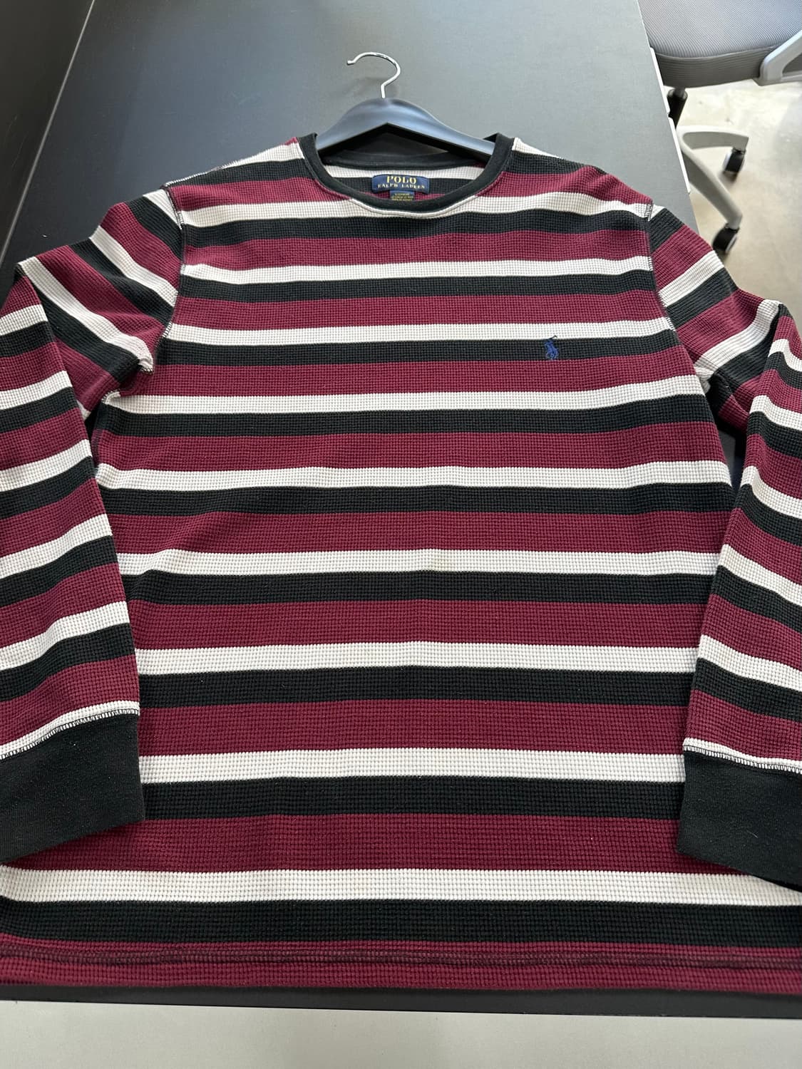 폴로 스트라이프 와플 롱슬리브 버건디 상품이미지4