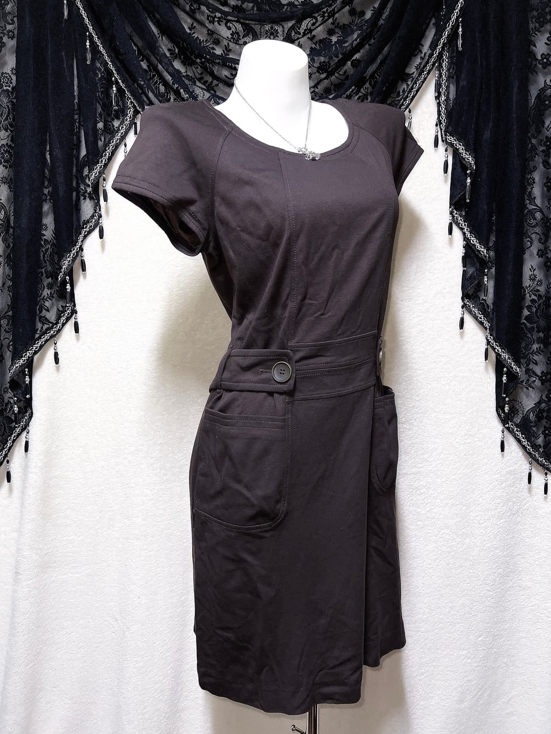 모던 클래식 올드머니 긱시크 브라운 반팔 벨트 원피스 너드 라떼 핀터 상품이미지2