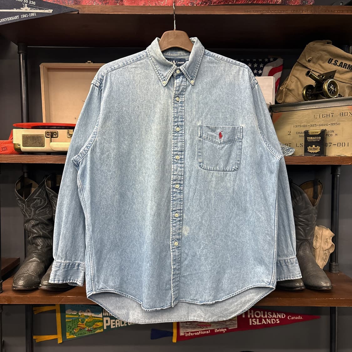 90s 폴로 랄프로렌 Big Shirt 라인 헤비 데님 셔츠 N1015 상품이미지1