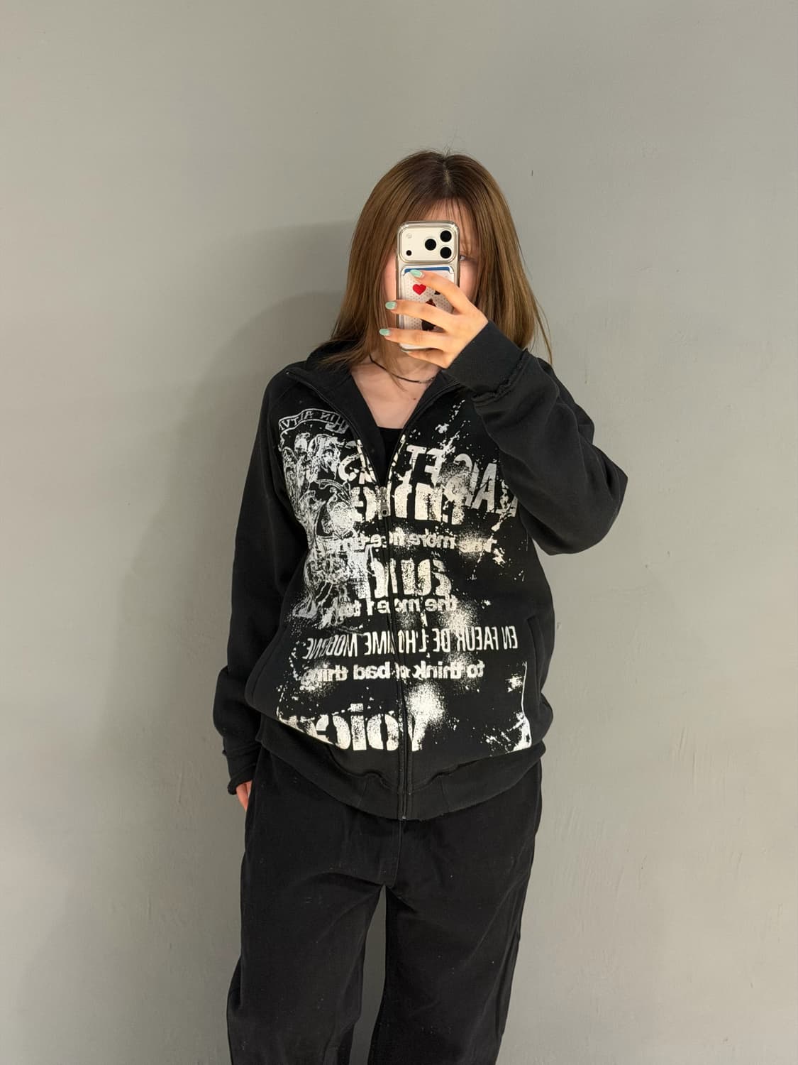 punk printing high-neck zip-up 상품이미지3