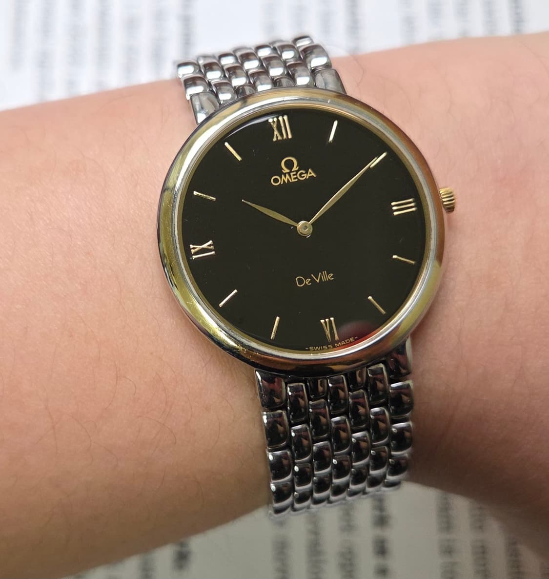 빈티지 오메가 드빌 18K베젤 블랙로만 슬림쿼츠 남성용 쌀알 브레이슬릿 상품이미지10