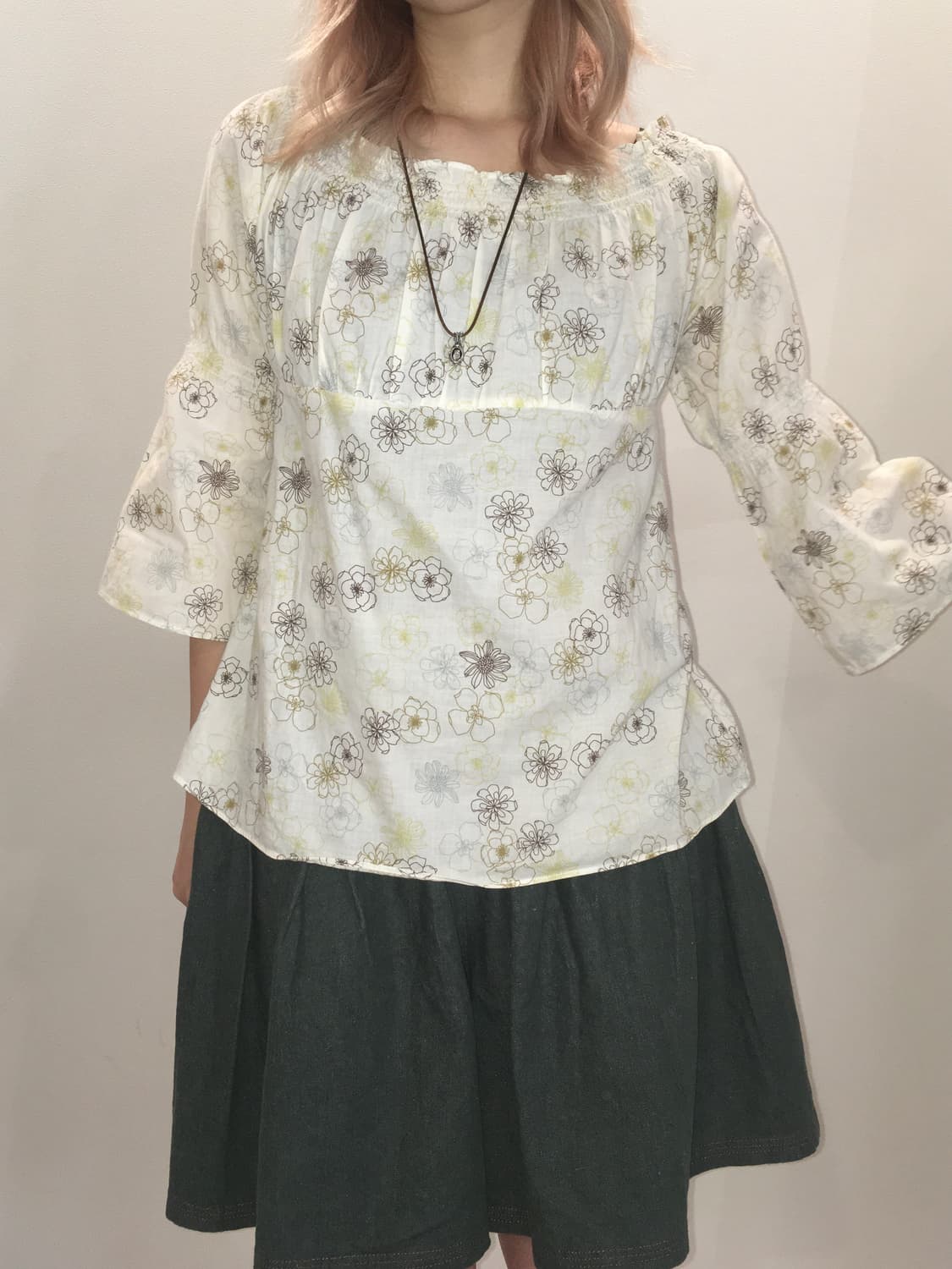 jpn vintage autumn flower off shoulder 상품이미지3