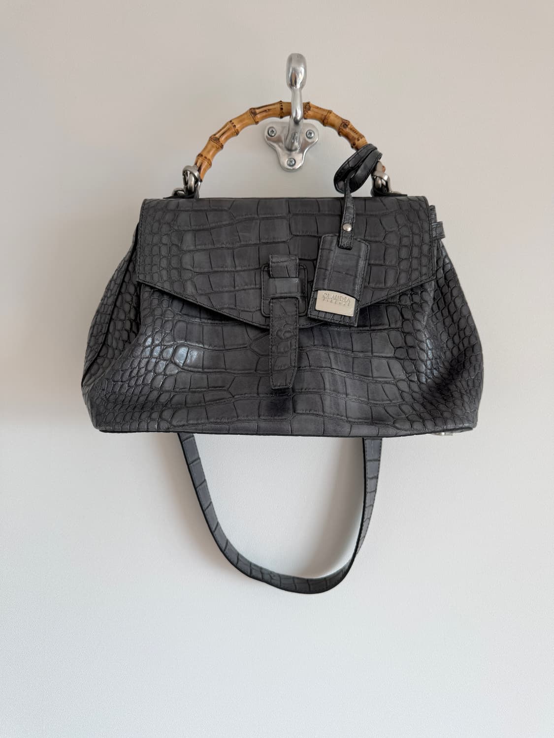 CLAUDIA 크로커패턴 뱀부 토트백(ITALY, 숄더 가능) 상품이미지1