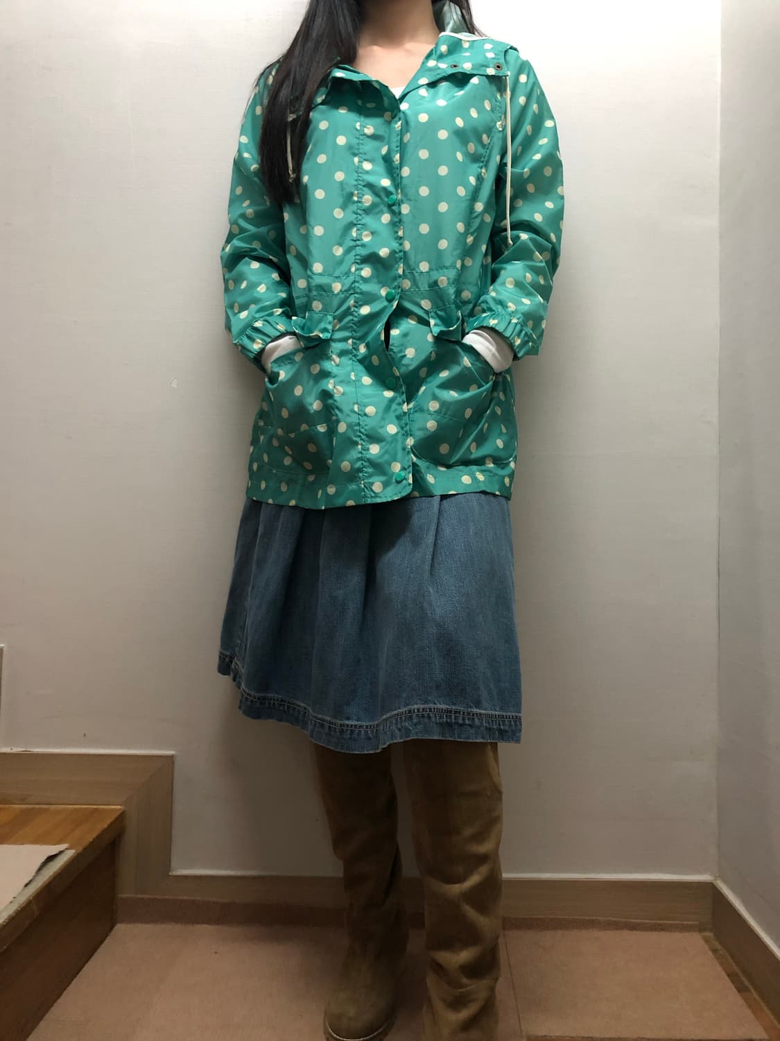 빈티지 후아유 민트 도트 레인코트 상품이미지3