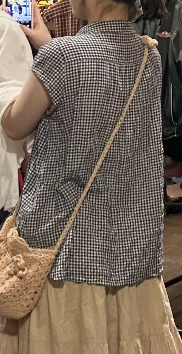 체크 블라우스 둥근카라 빈티지 모리걸 민소매 상품이미지4