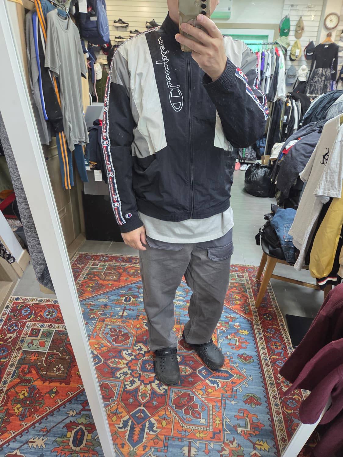 챔피온 올드스쿨 배색 테이프로고 우븐 바람막이 트랙자켓 xl 상품이미지6