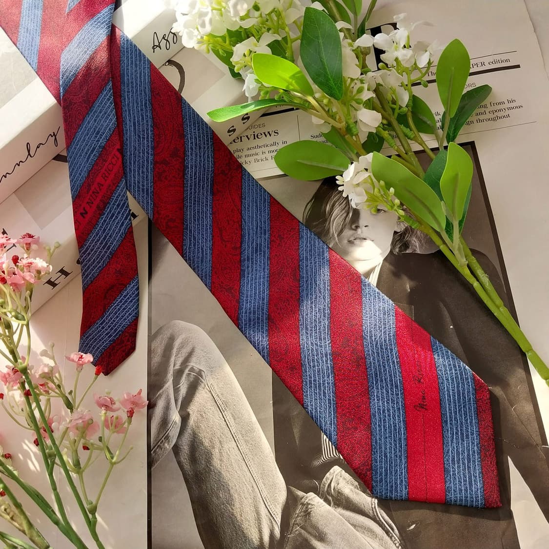 니나리치 실크 블루 스트라이프 로고 넥타이 8cm A+등급 K1718
 상품이미지2