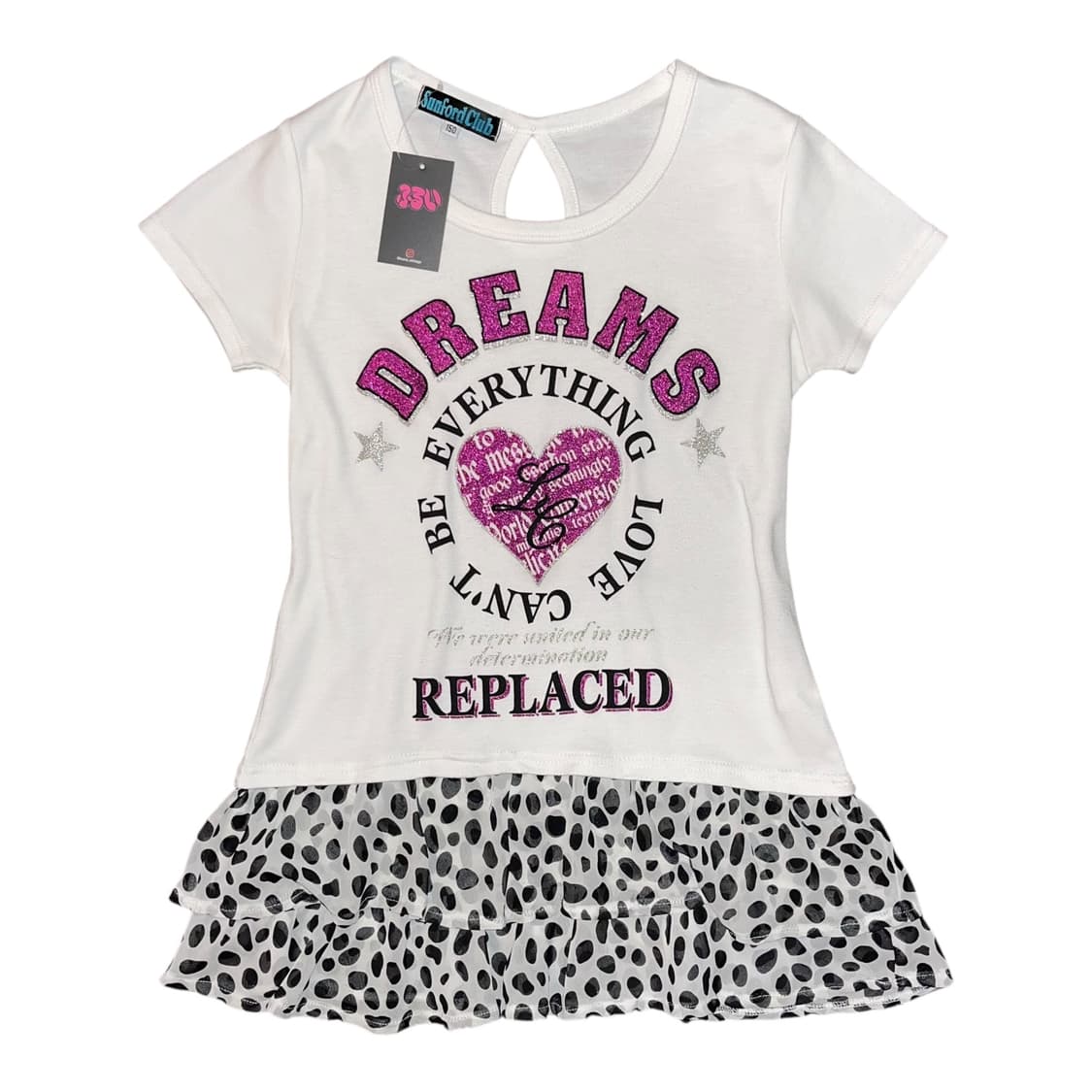 도트레이스 스커트 레이어드 글리터프린팅 반팔 원피스 키치갸루y2k 상품이미지1